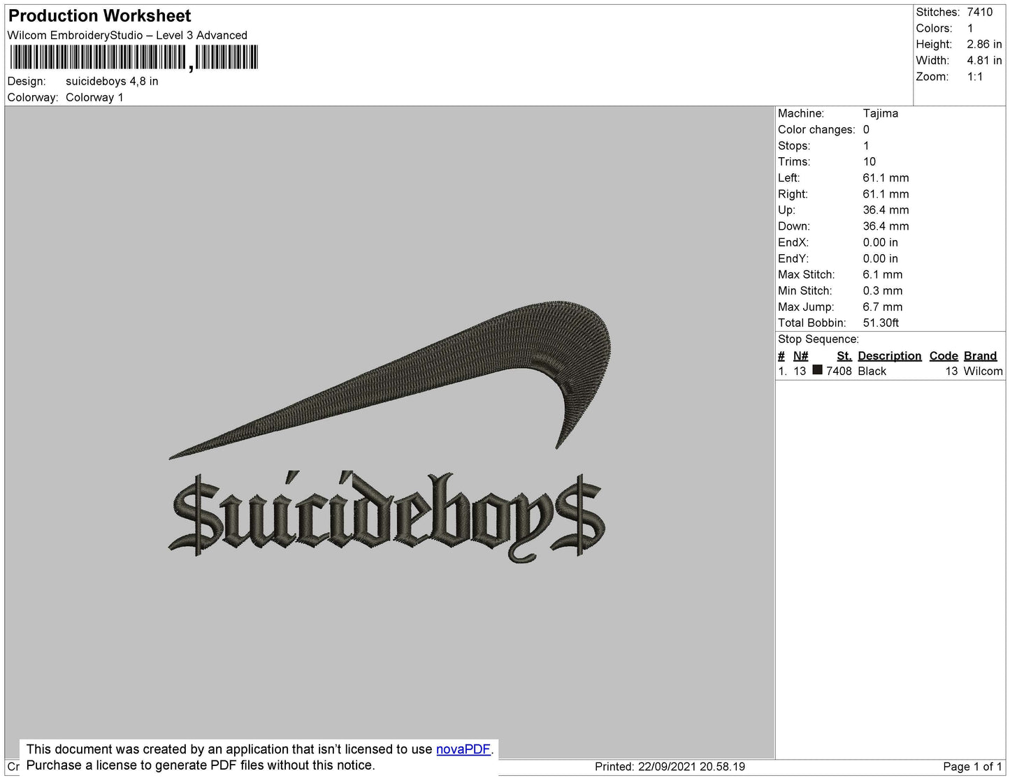 Suicideboys Swoosh Embroidery File 4 size