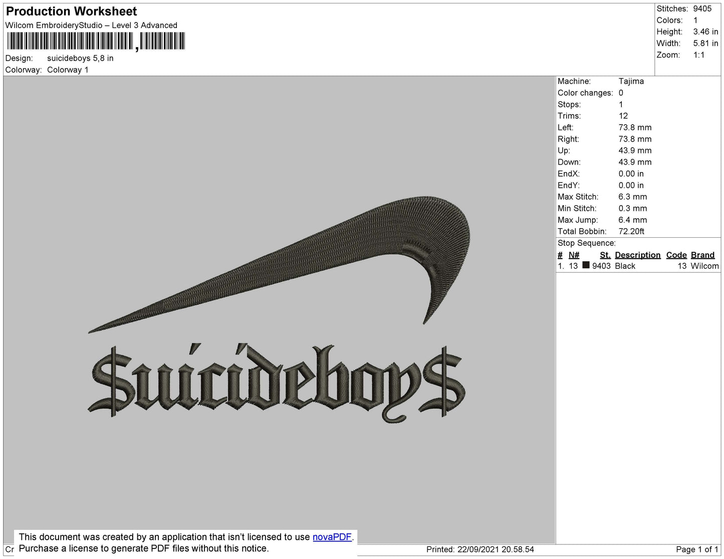 Suicideboys Swoosh Embroidery File 4 size