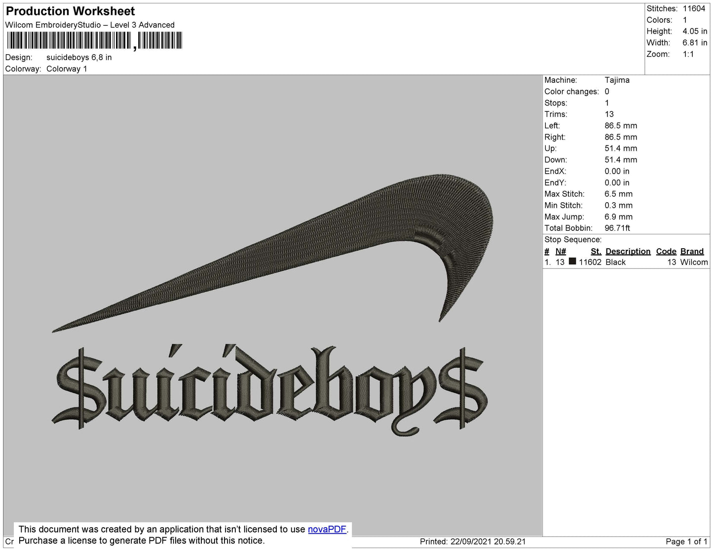 Suicideboys Swoosh Embroidery File 4 size