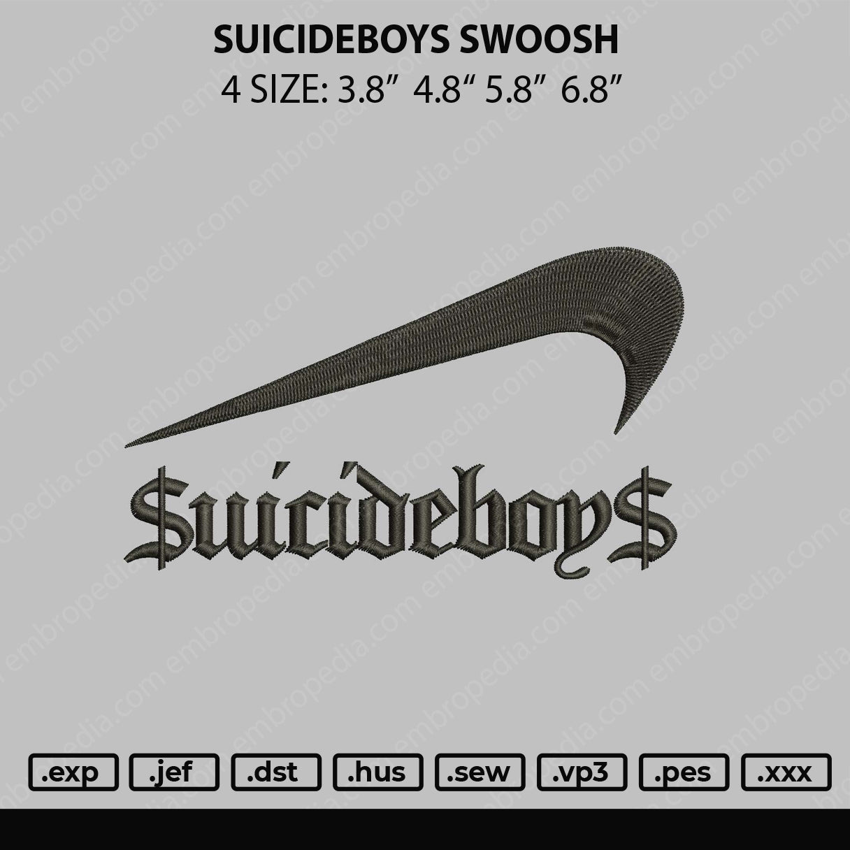 Suicideboys Swoosh Embroidery File 4 size
