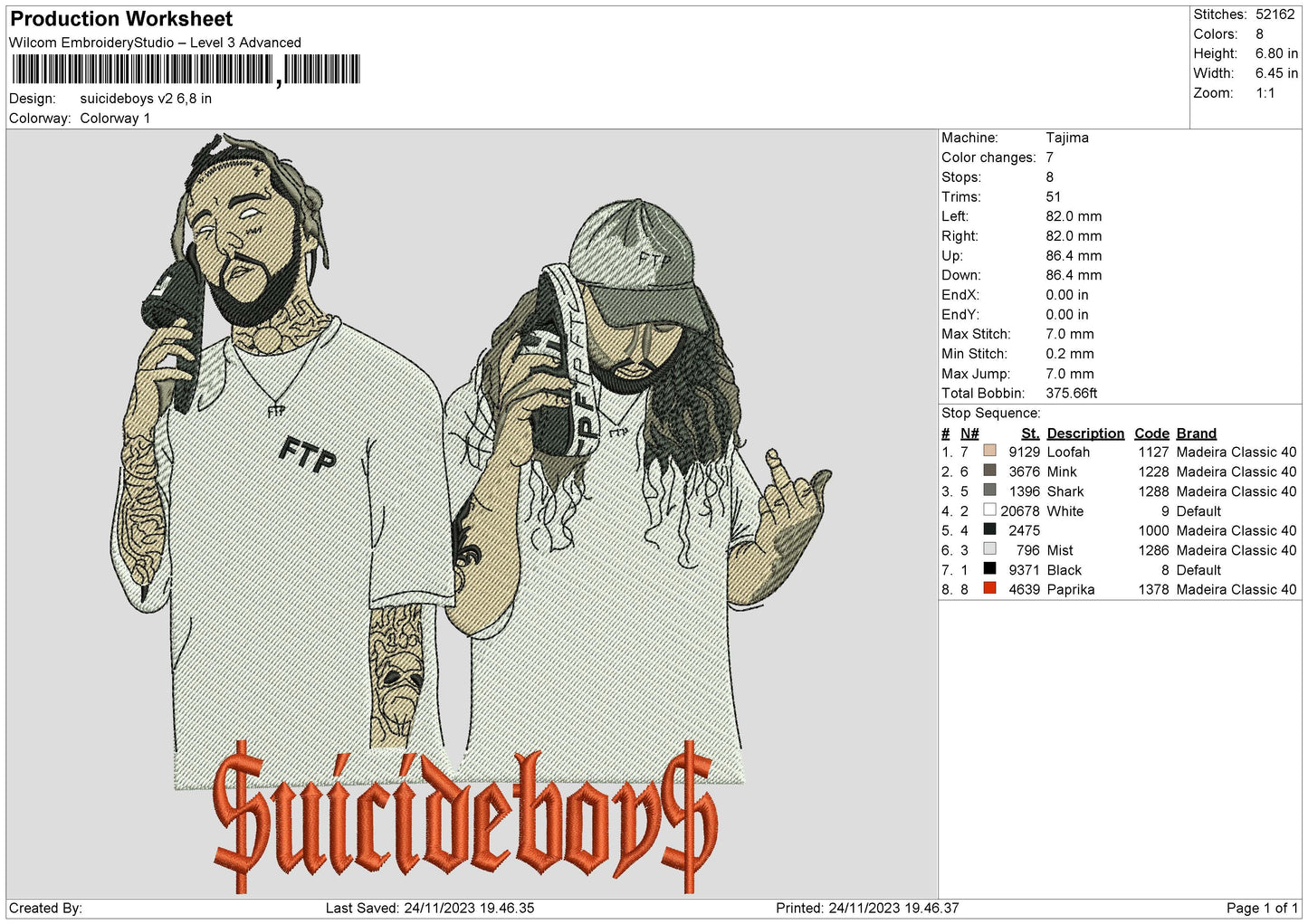 Suicide Boys v2 Embroidery Machine Design File