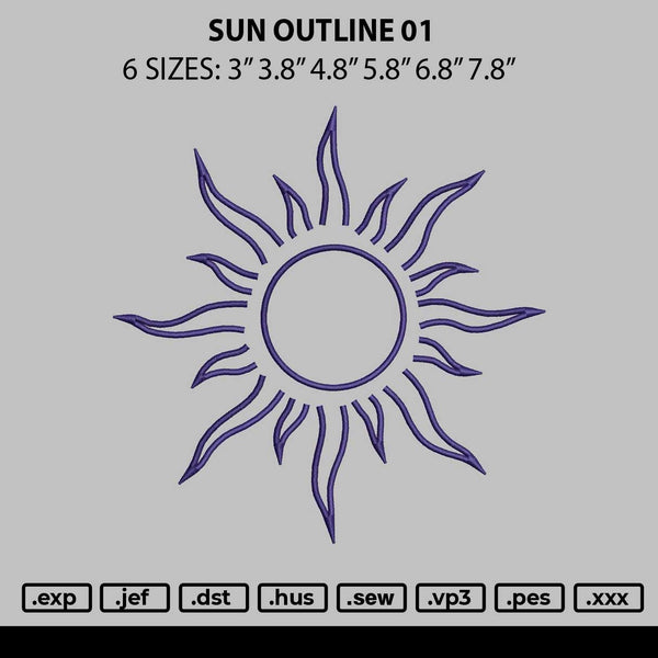 Sun Outline 01 Embroidery File 6 sizes