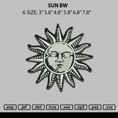 Sun Bw Embroidery File 6 sizes