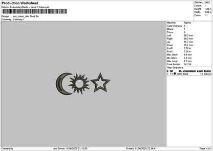 Sun Moon Embroidery File 6 sizes