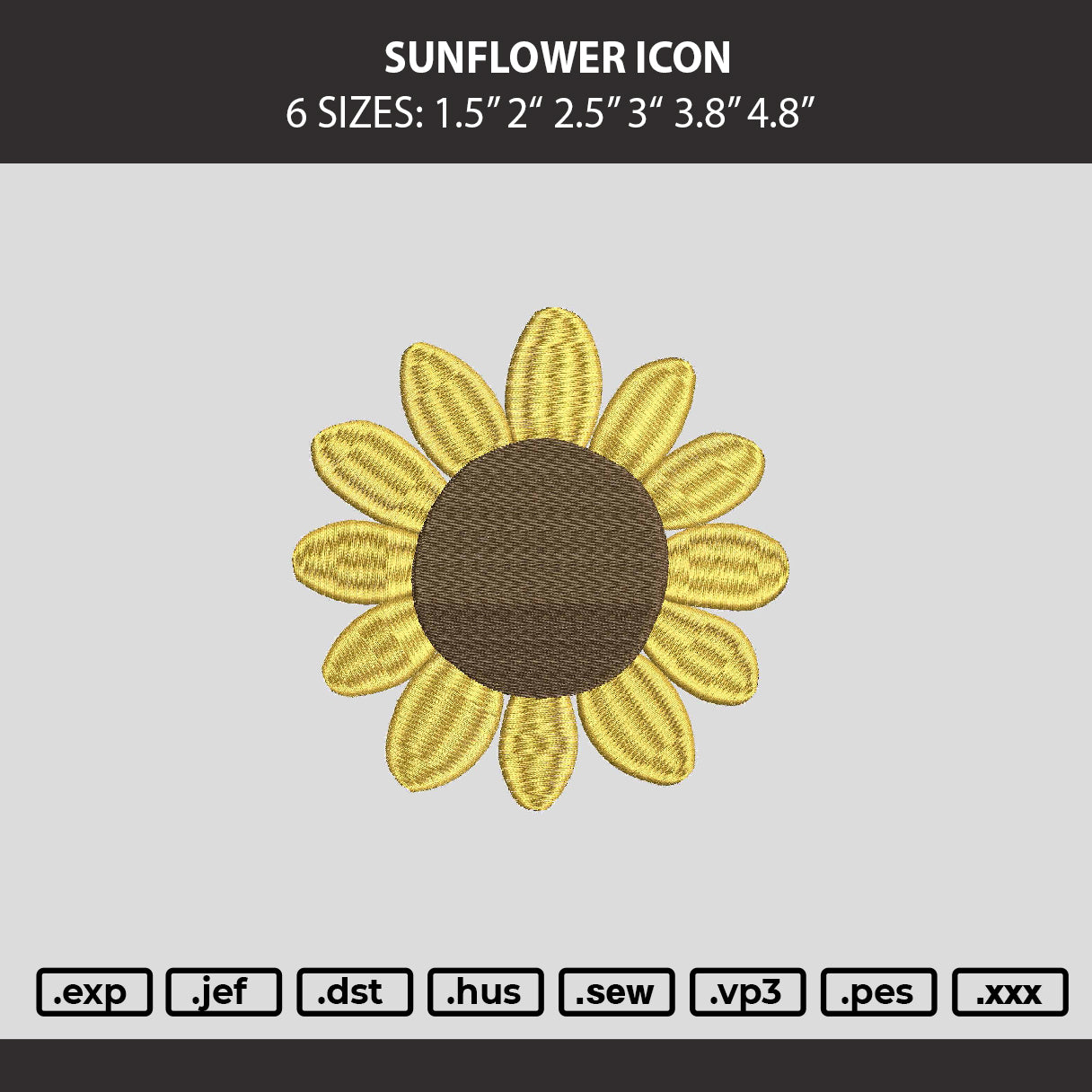 Sunflower Icon Embroidery Machine Design File 6 sizes