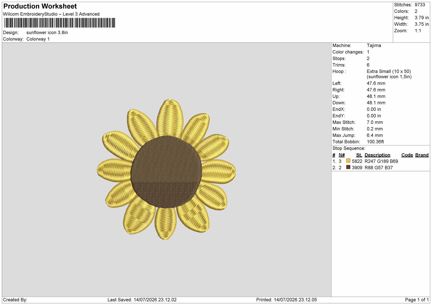 Sunflower Icon Embroidery Machine Design File 6 sizes