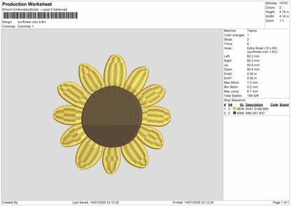Sunflower Icon Embroidery Machine Design File 6 sizes