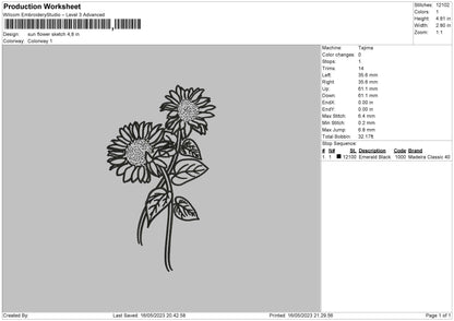 Sun Flower Sketch Embroidery File 6 sizes