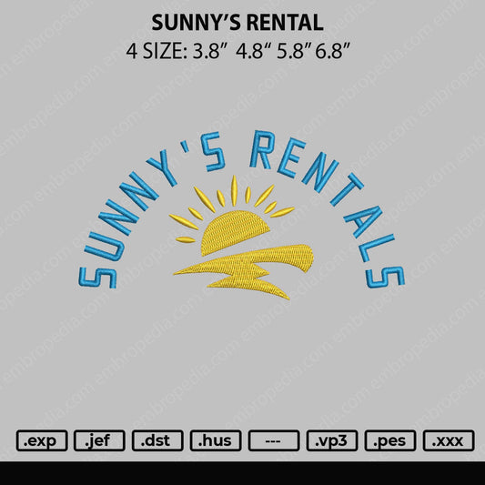 Sunny's Rental Embroidery File 4 sizes