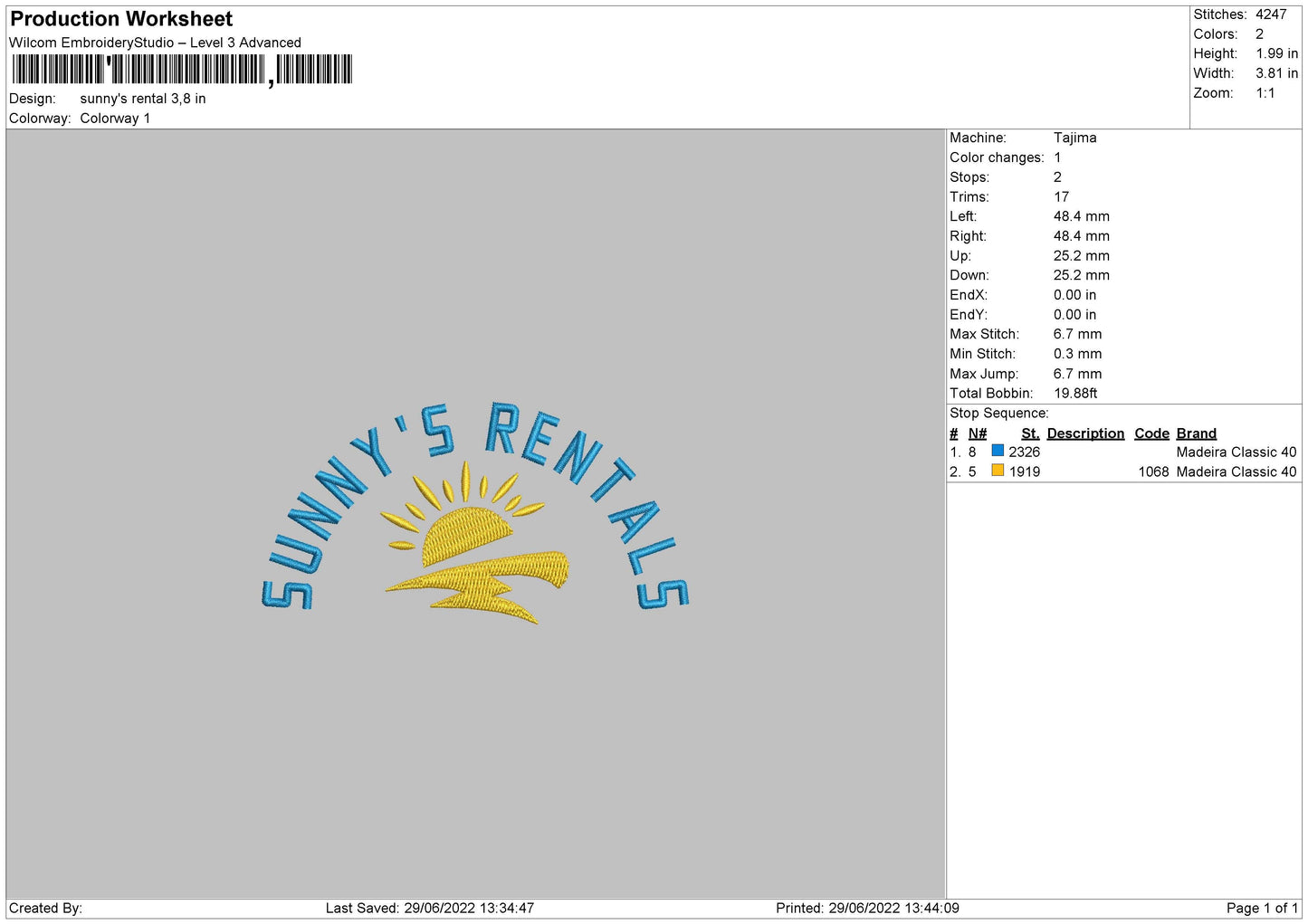 Sunny's Rental Embroidery File 4 sizes
