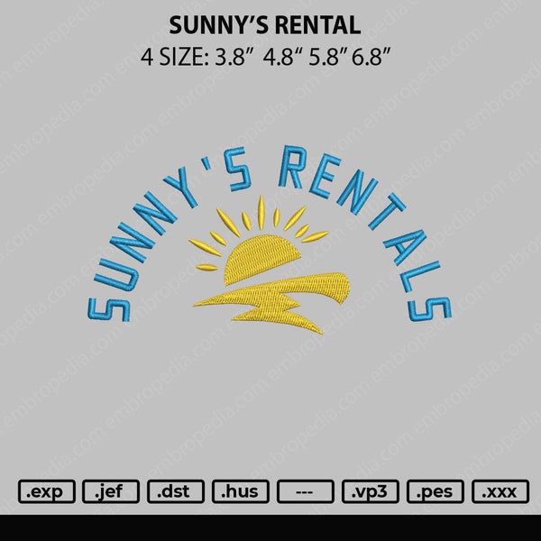 Sunny's Rental Embroidery File 4 sizes