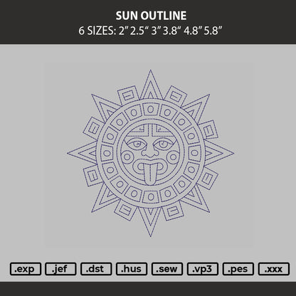 Sun Outline Embroidery Machine Design File 6 sizes