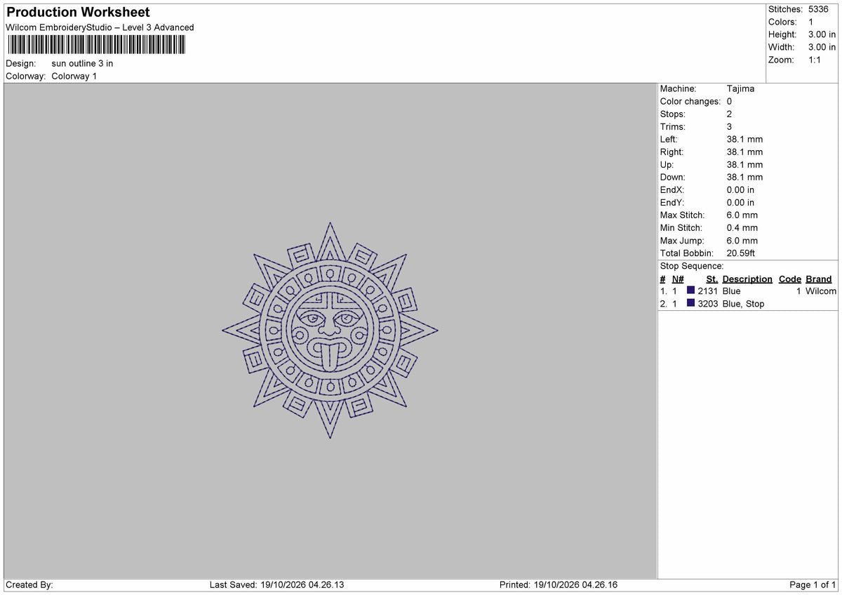 Sun Outline Embroidery Machine Design File 6 sizes