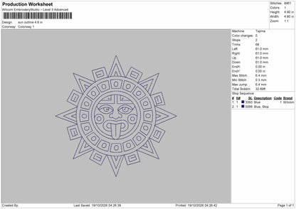 Sun Outline Embroidery Machine Design File 6 sizes