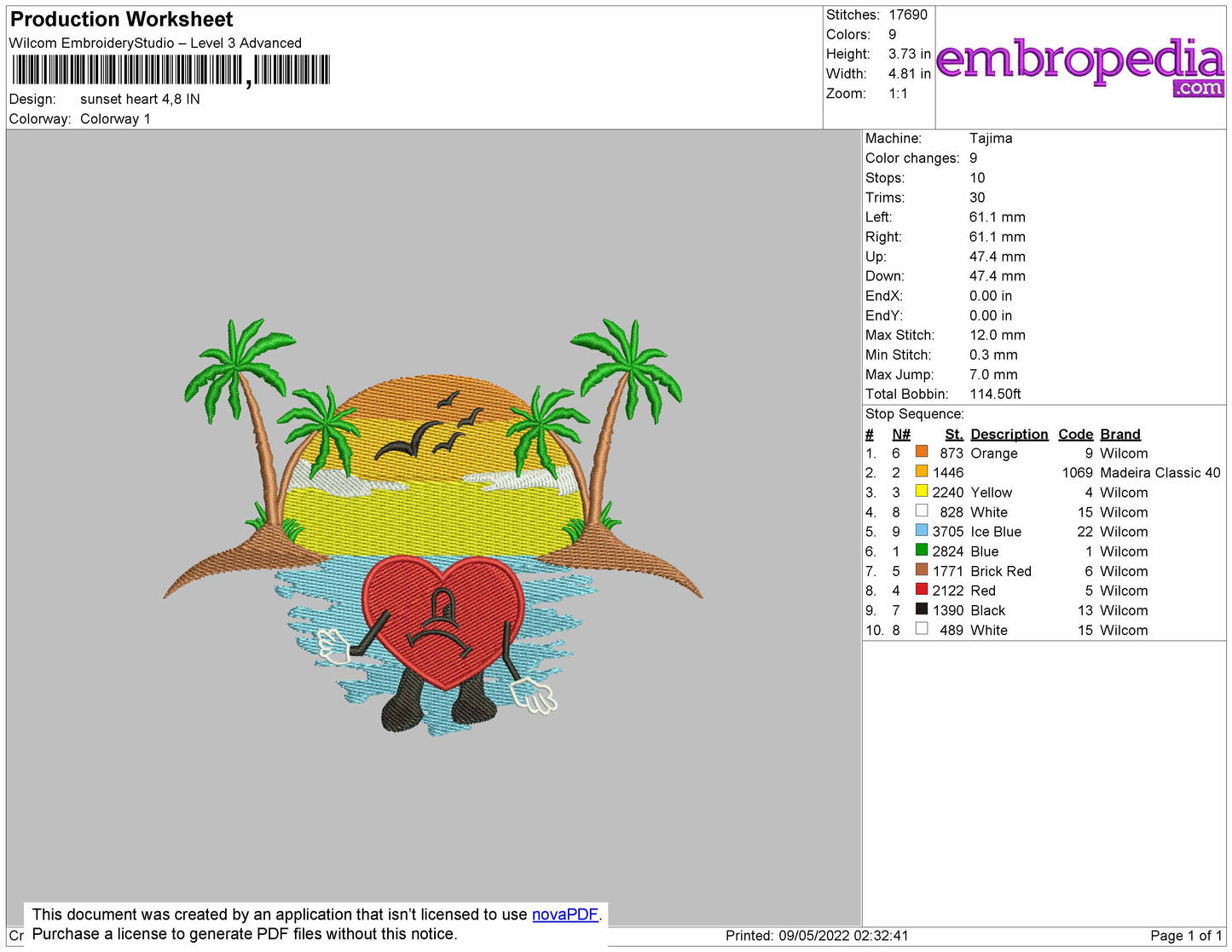 Sunset Heart Embroidery File 4 size
