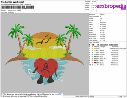 Sunset Heart Embroidery File 4 size