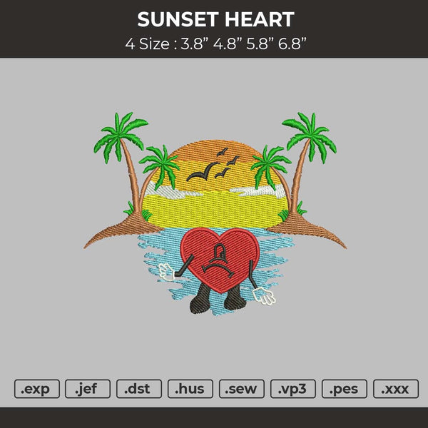 Sunset Heart Embroidery File 4 size