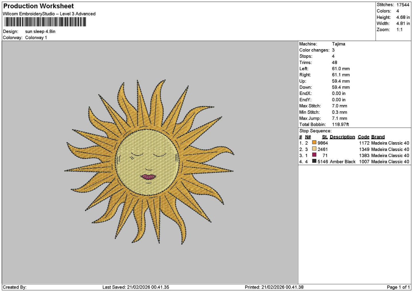 Sun2102 Embroidery File 6 sizes
