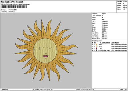 Sun2102 Embroidery File 6 sizes