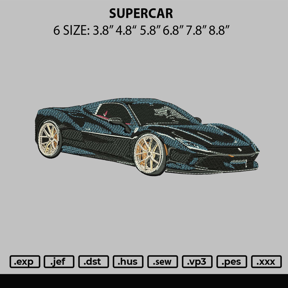 Supercar Embroidery File 6 sizes