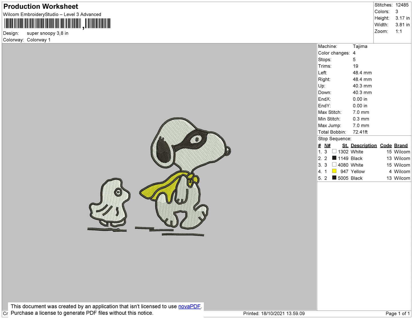 Super Snoopy Embroidery File 4 size