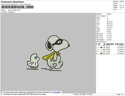 Super Snoopy Embroidery File 4 size
