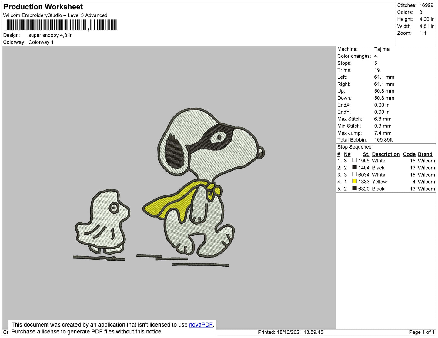 Super Snoopy Embroidery File 4 size