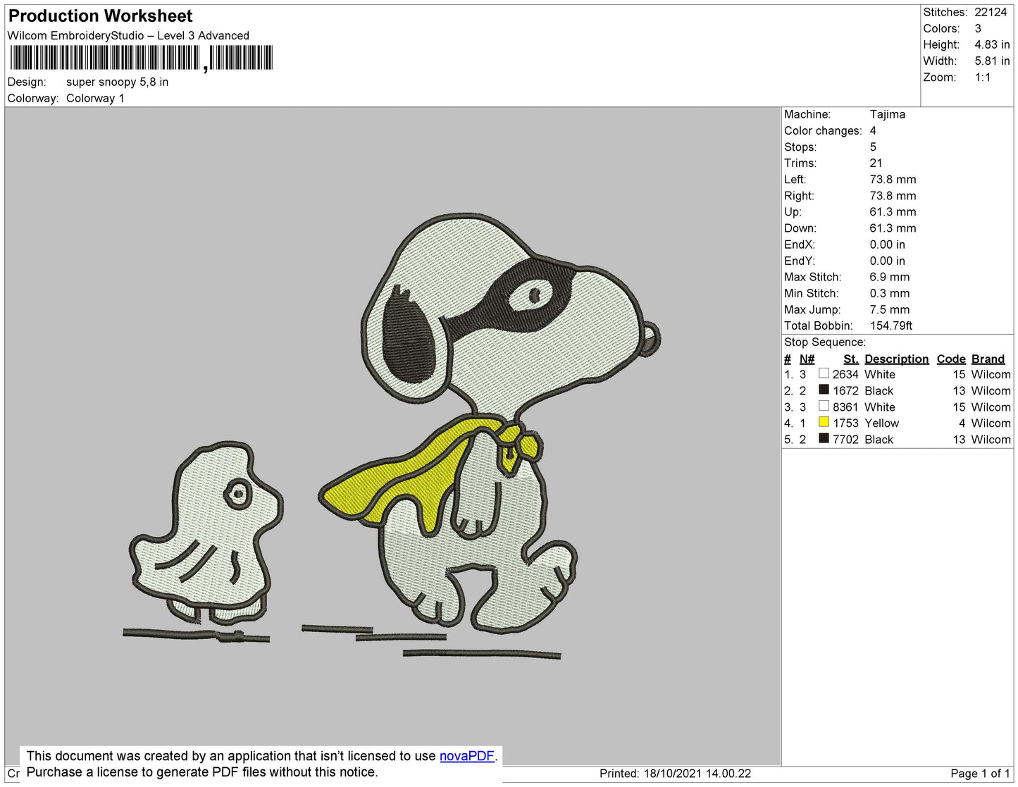 Super Snoopy Embroidery File 4 size