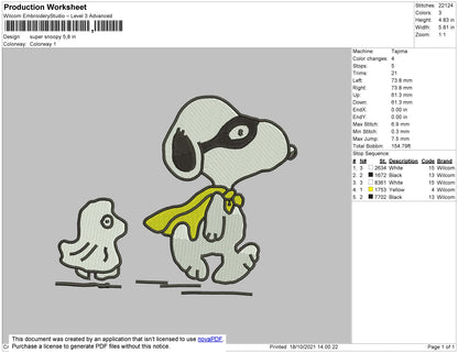 Super Snoopy Embroidery File 4 size