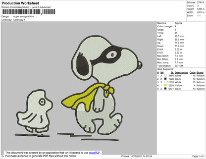 Super Snoopy Embroidery File 4 size