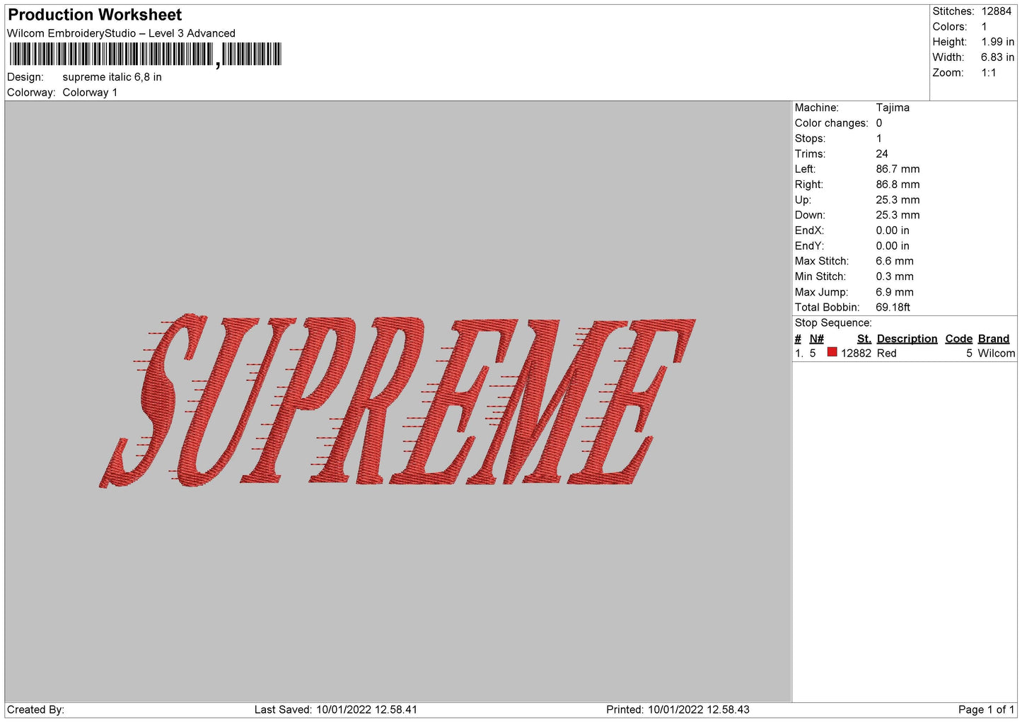Supreme Italic Embroidery File 6 size