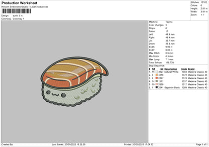 Sushi Embroidery File 4 size