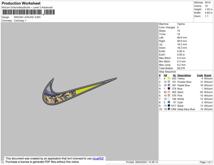 Swoosh Josuke Embroidery File 4 size