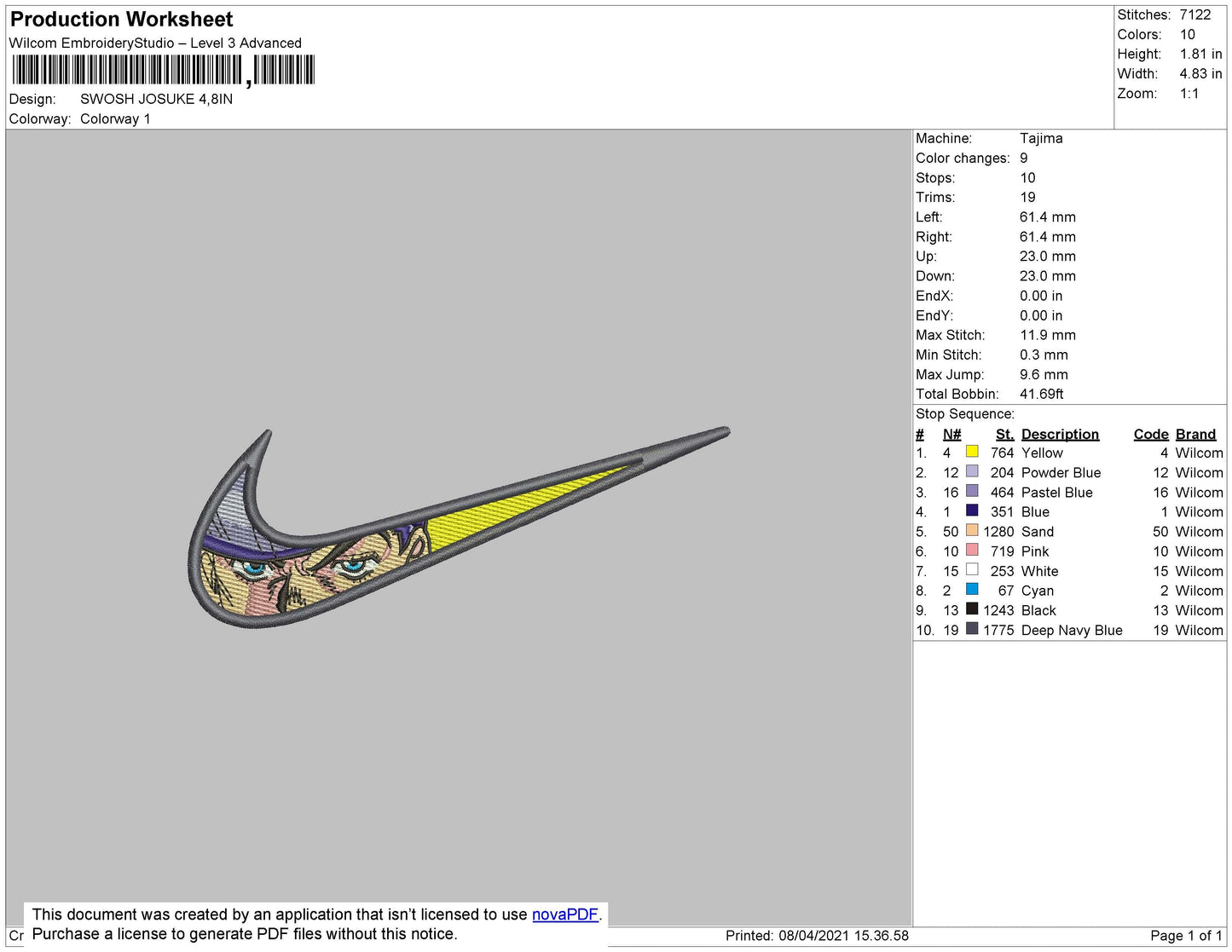 Swoosh Josuke Embroidery File 4 size