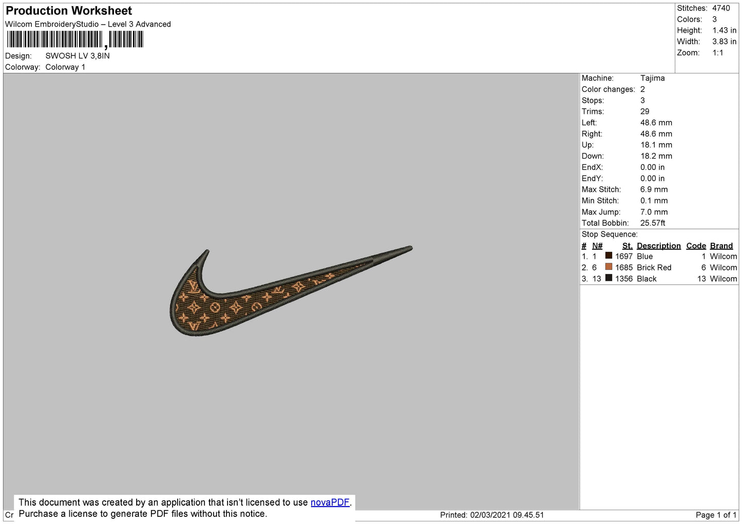Swoosh elvi Embroidery File 4 size
