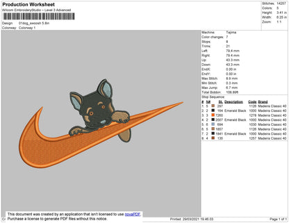 Swoosh Dog 01 Embroidery File 4 size