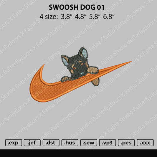 Swoosh Dog 01 Embroidery File 4 size