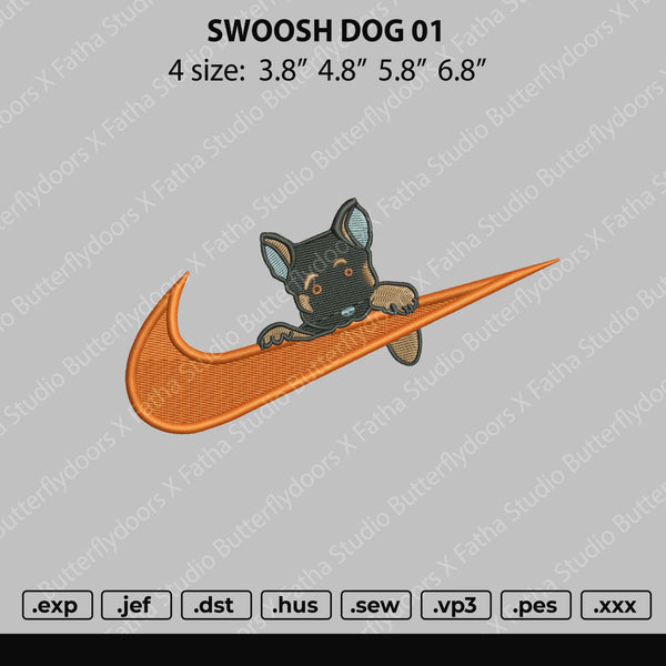 Swoosh Dog 01 Embroidery File 4 size