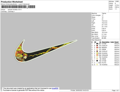 Swoosh Kimetsu Embroidery File 4 size