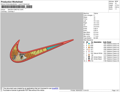 Swoosh Kimetsu Embroidery File 4 size