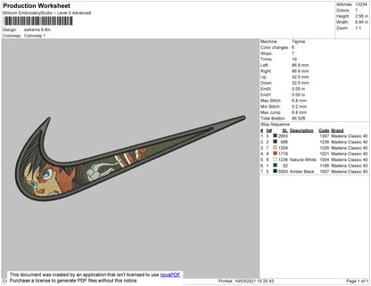 Swoosh Eren Embroidery File 4 size