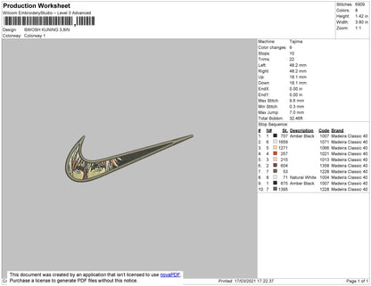 Swoosh Anime 02 Embroidery File 4 size