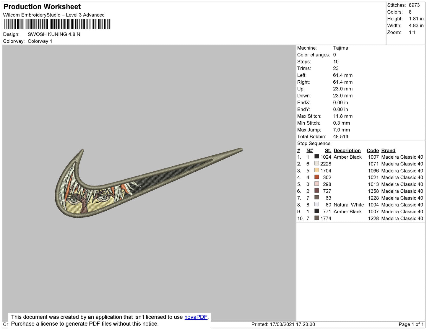 Swoosh Anime 02 Embroidery File 4 size