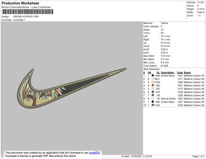 Swoosh Anime 02 Embroidery File 4 size