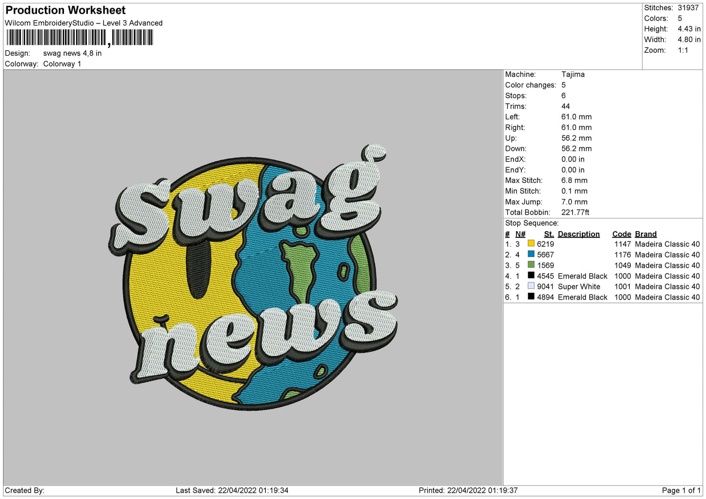Swag News Embroidery File 4 size