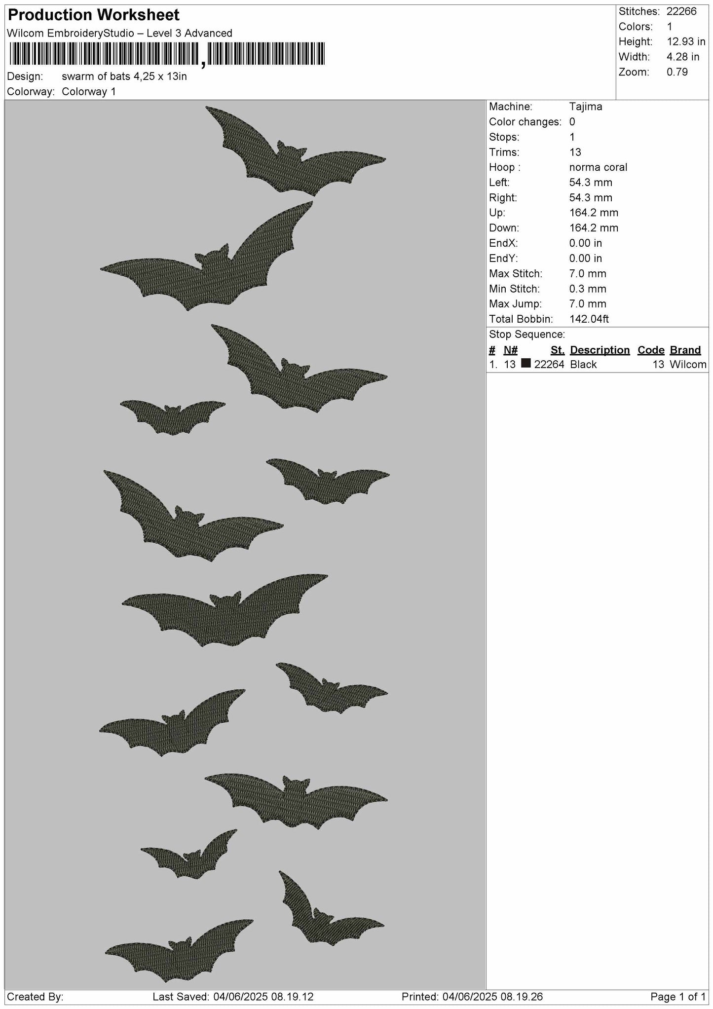Swarm of bats Embroidery File