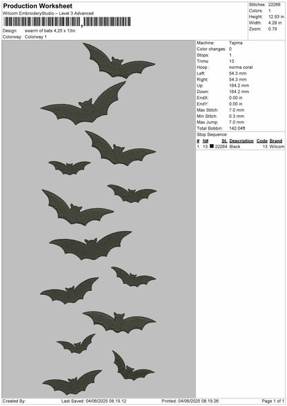 Swarm of bats Embroidery File