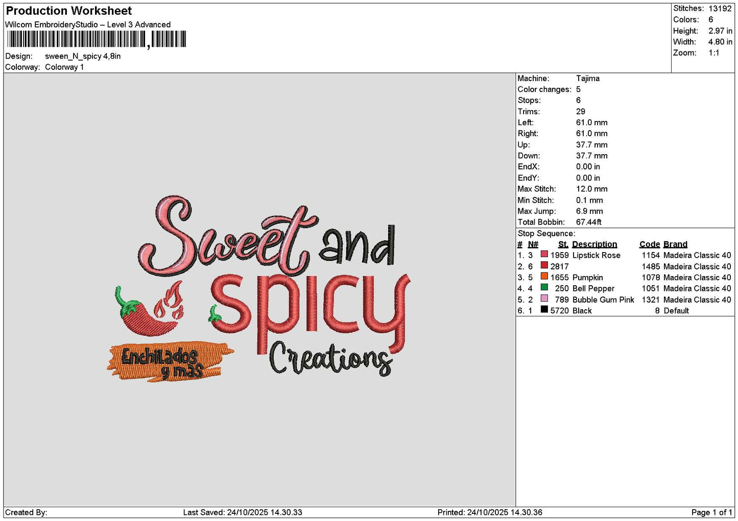 Spicytext 2410 Embroidery File 6 sizes