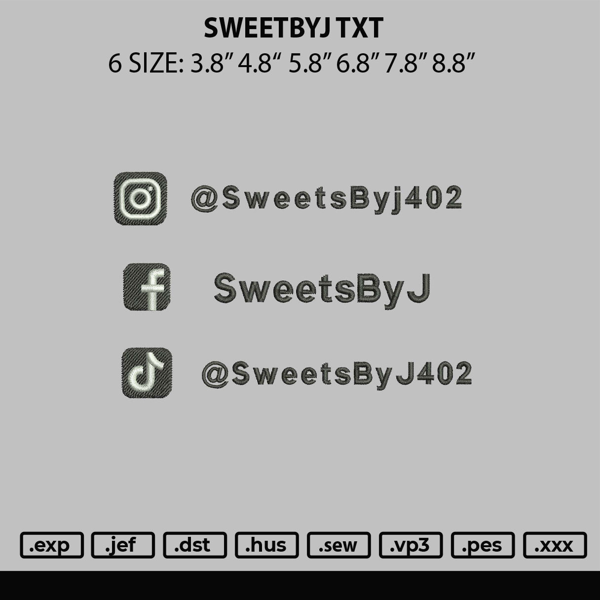 Sweetbyj Txt Embroidery File 6 sizes