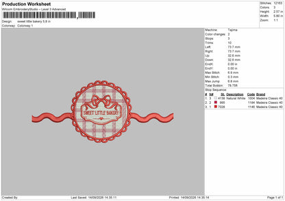Bakery Text 1409 Embroidery Machine Design File 6 sizes
